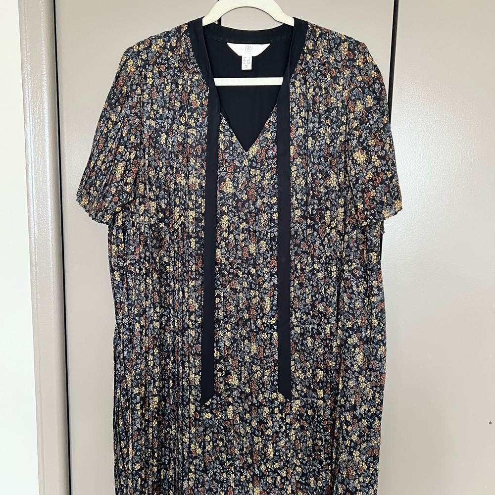 Addition Elle Black Floral Midi Dress with Pink and Yellow Accents